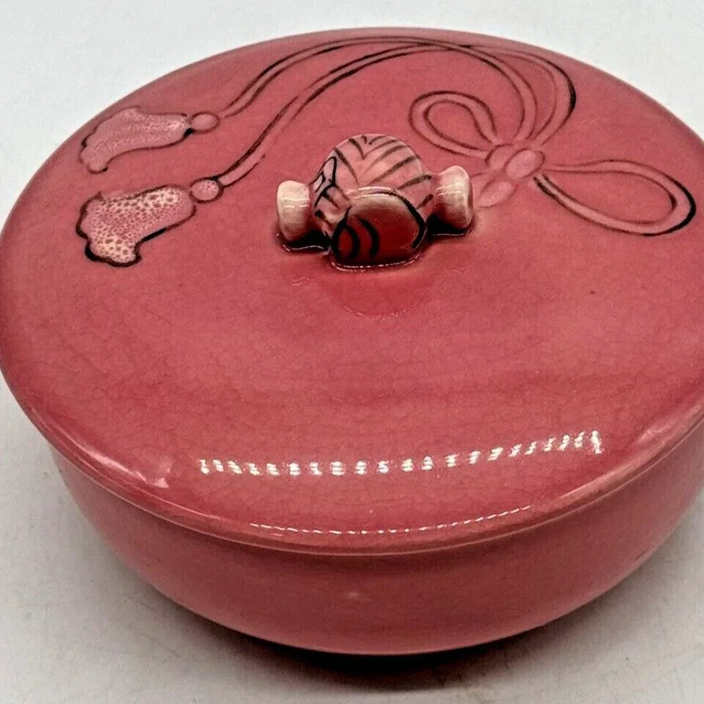 Moriyama Hand Painted Covered Dish‎ Bowl Powder Jar Rose Japan Floral Vintage